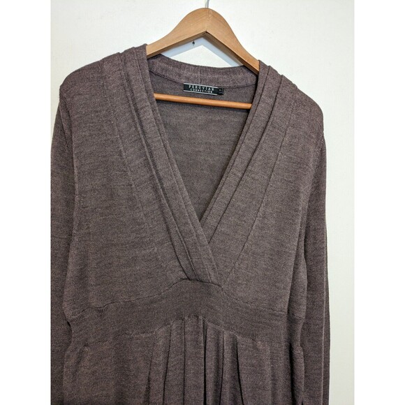 Peruvian Connection Women's Silk Wool Blend Faux-Wrap Dress XL Purple Grey - Picture 2 of 6